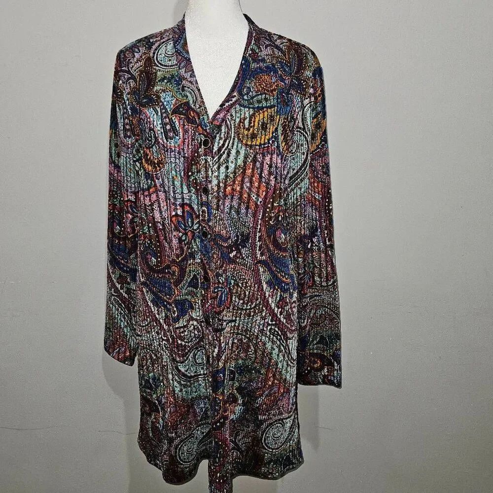 Susan Graver Polyester Paisley Shirt Dress Size M